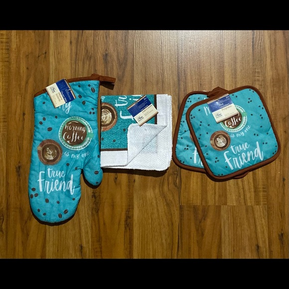 Home Collection 5 Piece Oven Mitt Pot Holders Dish Cloths Kitchen Bundle (New) - Picture 1 of 13